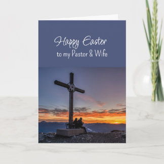 Cartão De Festividades Easter Pastor Wife Crosses Sunset on Hill Mountain