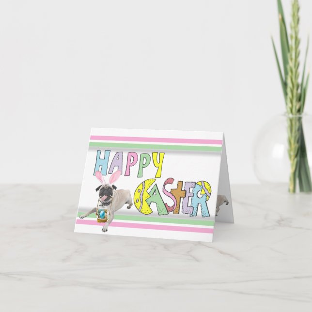Cartão De Festividades Easter Pug (Frente)