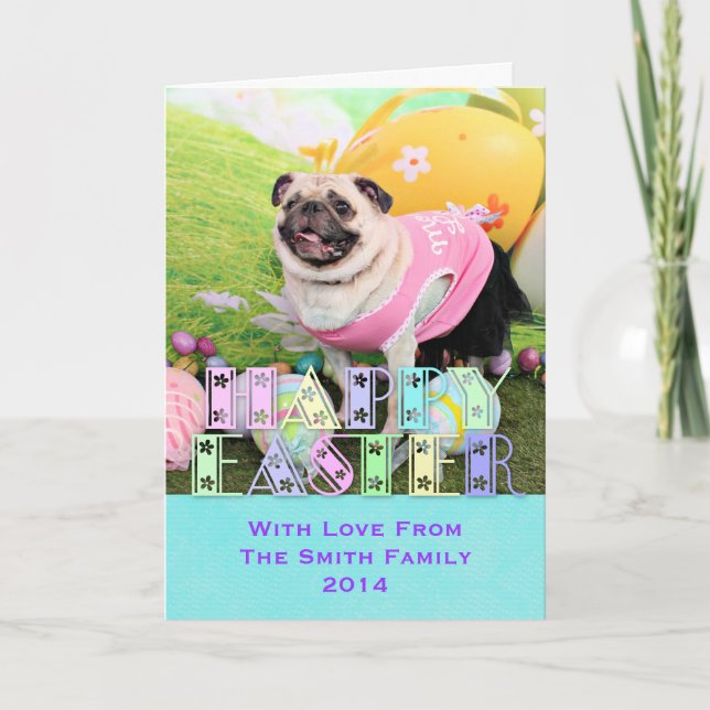Cartão De Festividades Easter - Pug -Hannah (Frente)