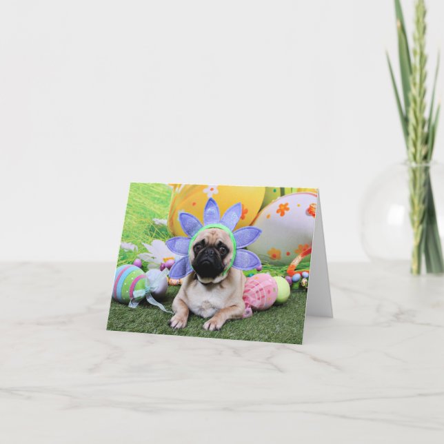 Cartão De Festividades Easter - Pug - Louie (Frente)