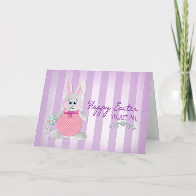 Cartão De Festividades Easter - Secret Pal - Bunny - Purple Stripes (Frente)