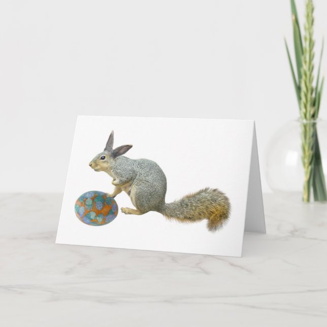 Cartão De Festividades Easter Squirrel with Egg Card (Frente)