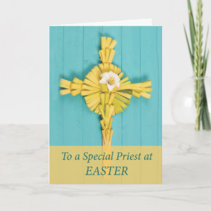 Cartão De Festividades Easter to Priest Palm Cross with Lily on Teal