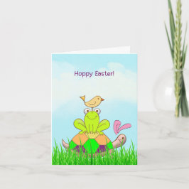 Cartão De Festividades Easter Turtle and Frog and Bird in Grass Card