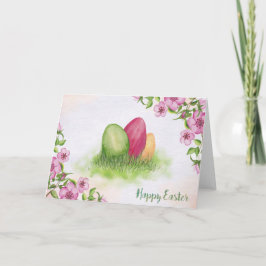 Cartão De Festividades Easter - Watercolor Flowers & Eggs