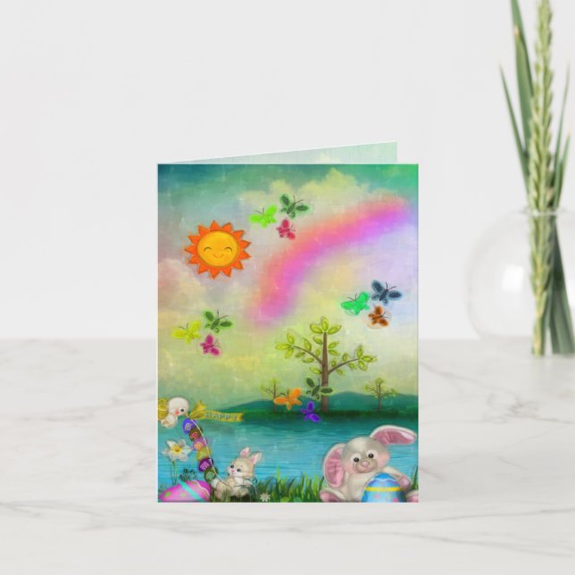 Cartão De Festividades Easter Whimsey CUSTOM Greeting Folk Art (Frente)