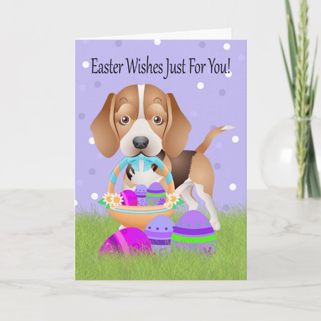 Cartão De Festividades Easter With Little Beagle And Easter Eggs (Frente)