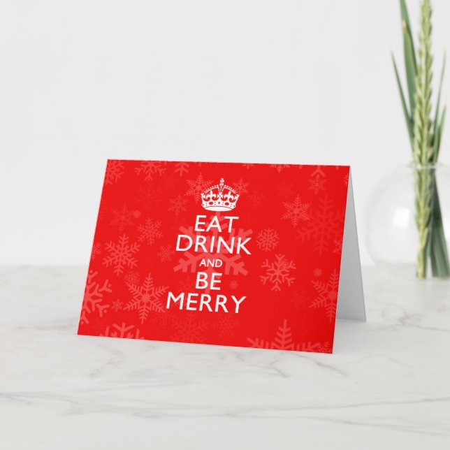 Cartão De Festividades Eat Drink And Be Merry on Accent Red Keep Calm (Frente)