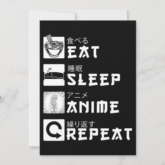 Cartão De Festividades Eat Sleep Anime Repeat Japanese Manga Lover (Frente)