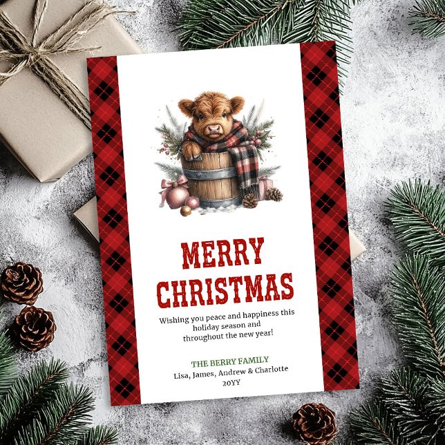 Cartão De Festividades Editable highland cow Christmas holiday card (Editable highland cow Christmas holiday card)