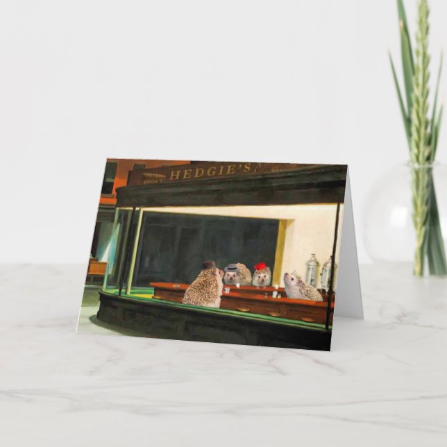 Cartão De Festividades Edward Hopper’s Nighthogs, Hedgehog Art Card (Frente)
