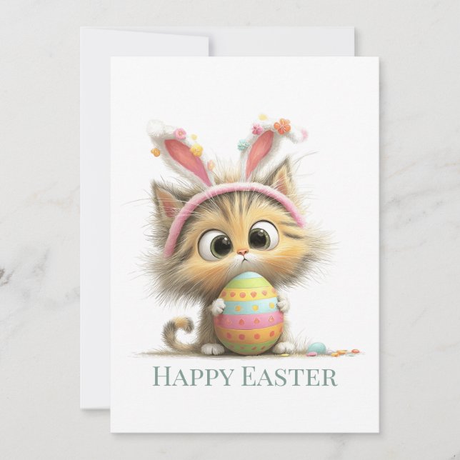 Cartão De Festividades Egg-stra Cute Easter Cat Flat Greeting Card (Frente)