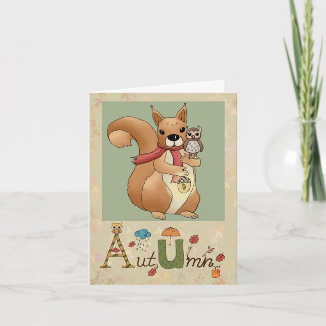 Cartão De Festividades Eichhörnchen und Eule (Frente)