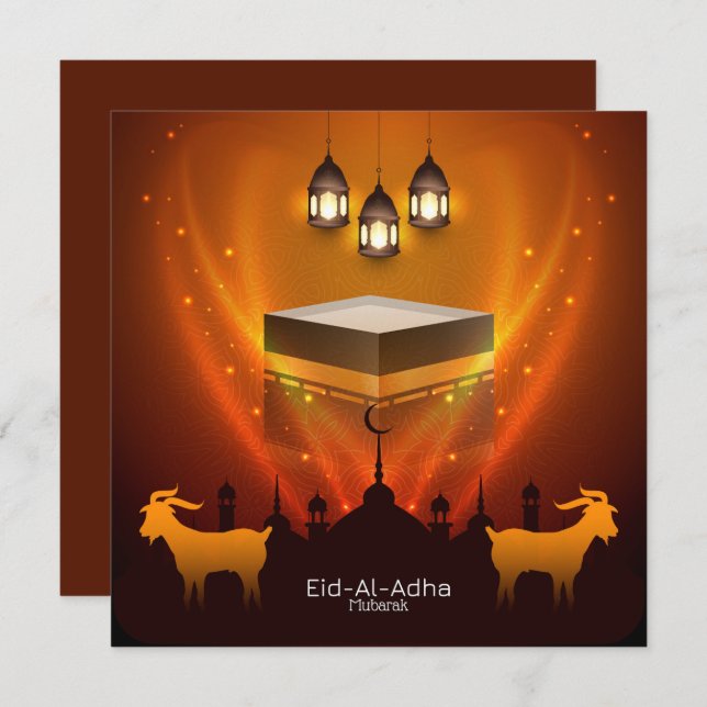 Cartão De Festividades Eid Al Adha Mubarak Kaba Shareef Goat Islâmico (Frente/Verso)