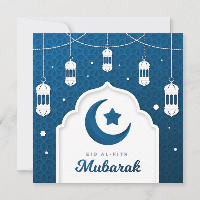 Cartão De Festividades Eid Al-Fitr Mubarak Moon e estrelas (Frente)