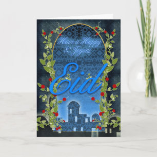 Cartão De Festividades Eid Card, Feliz E Joyous Eid, Azul