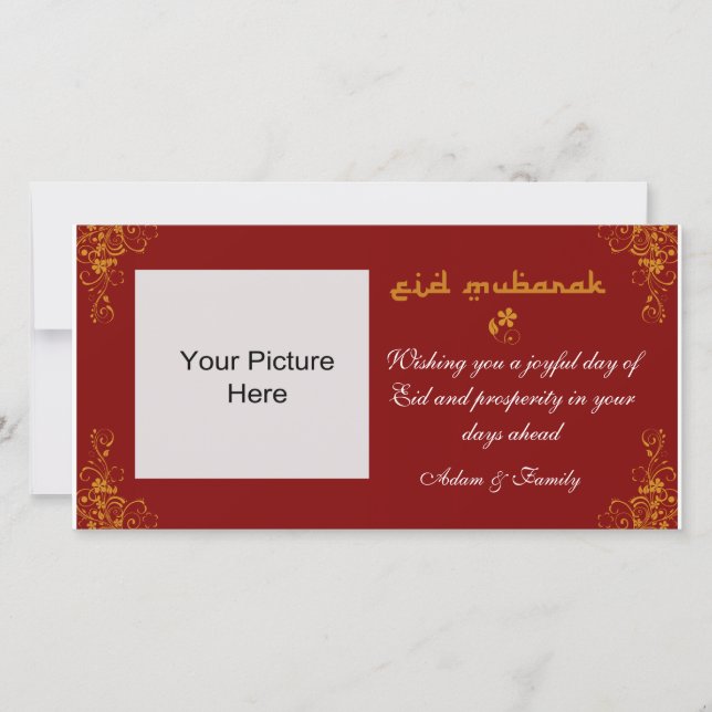Cartão De Festividades Eid Mubarak Burgundy Orange Swirl Photo Card (Frente)