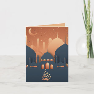 Cartão De Festividades Eid Mubarak Crescent Mesquita Goldrose Blue Holida