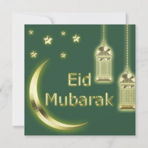 Cartão De Festividades Eid Mubarak Crescent Ouro Verde Lanterna Islâmica