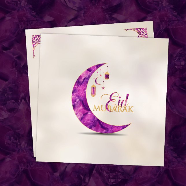 Cartão De Festividades Eid Mubarak - Crescente Ametista em pérola (Criador carregado)