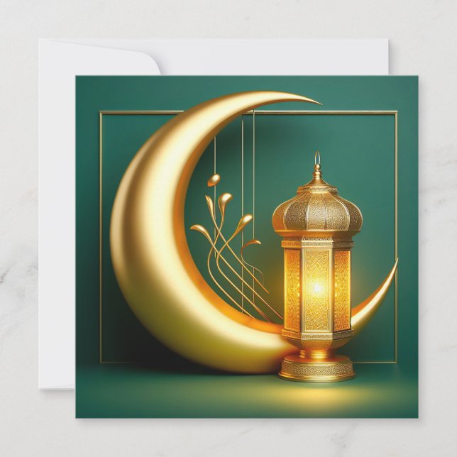 Cartão De Festividades Eid Mubarak Crescente Lanterna Islâmica (Frente)