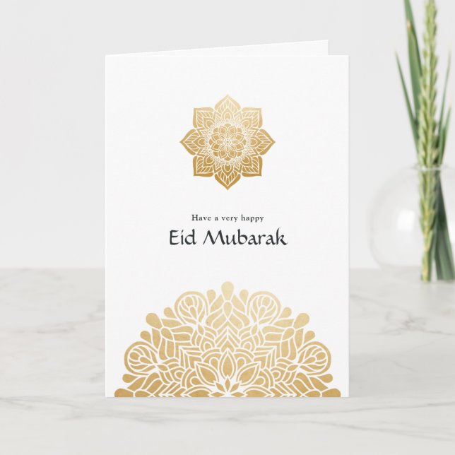 Cartão De Festividades Eid Mubarak Dourada Família Mandala Saudação (Frente)