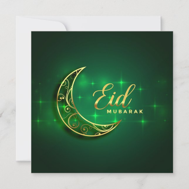 Cartão De Festividades Eid Mubarak Dourado Crescent Sparkle Green (Frente)