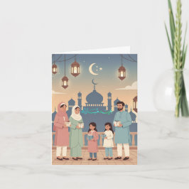Cartão De Festividades Eid Mubarak Family Celebration Pastel Mosque Card