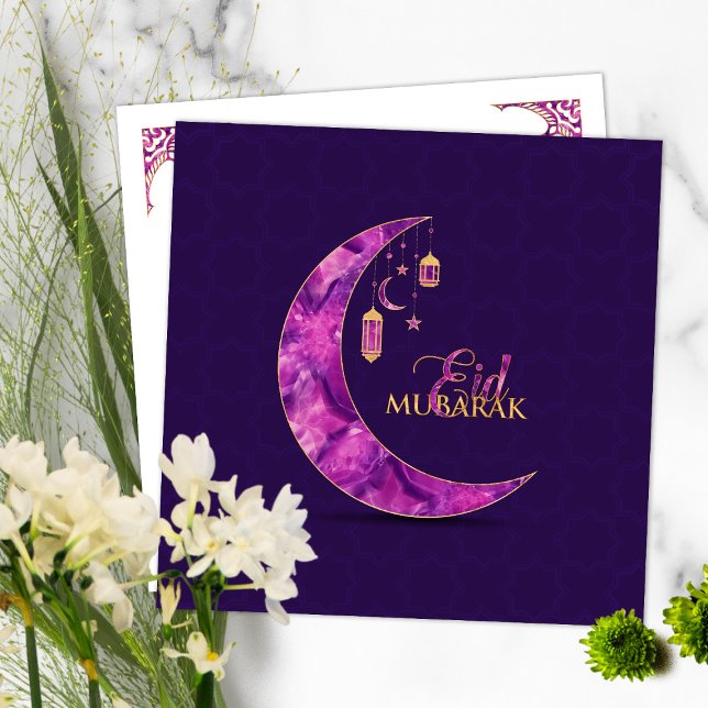 Cartão De Festividades Eid Mubarak - Feliz Eid - Crescente Ametista (Criador carregado)