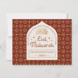 Cartão De Festividades Eid Mubarak Feriado Islâmico Elegante Vermelho e D