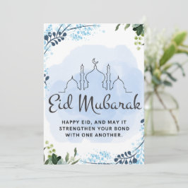 Cartão De Festividades Eid Mubarak Floral Azul da Mesquita