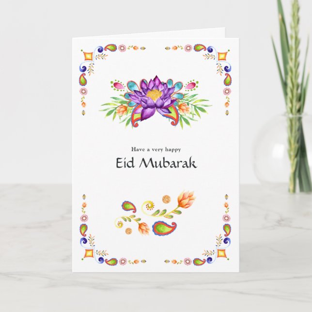 Cartão De Festividades Eid Mubarak Floral Paisley Family Photo Greeting (Frente)