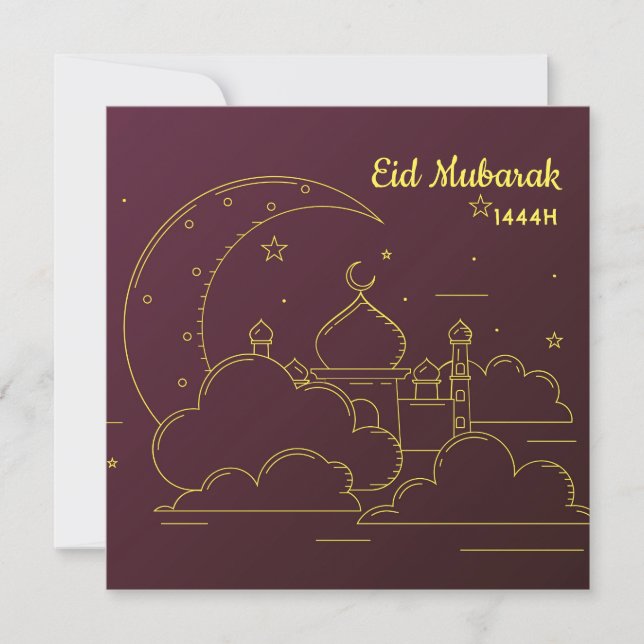 Cartão De Festividades Eid Mubarak Line art (Frente)