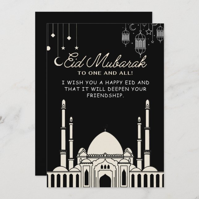Cartão De Festividades Eid Mubarak Mesquita Negra (Frente/Verso)