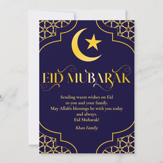 Cartão De Festividades Eid Mubarak Nome Personalizado Elegante Azul Moder (Frente)