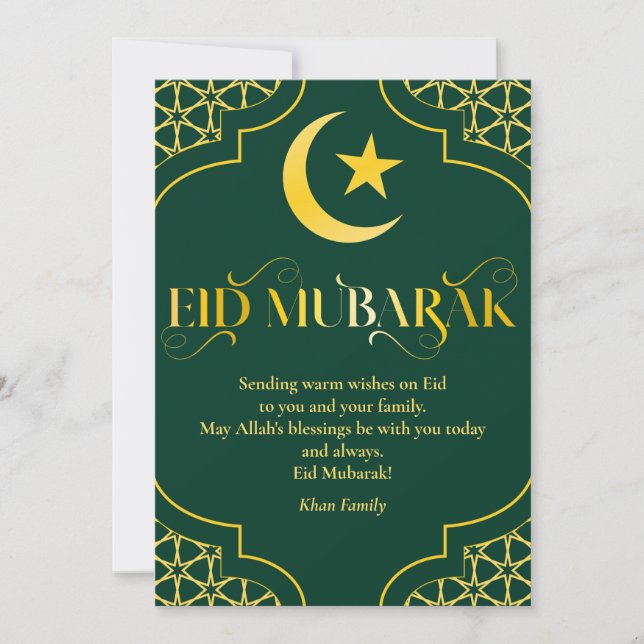 Cartão De Festividades Eid Mubarak Nome Personalizado Elegante Moderno Ve (Frente)
