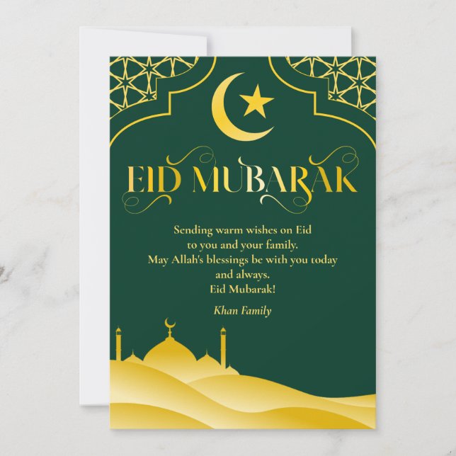 Cartão De Festividades Eid Mubarak Nome Personalizado Elegante Moderno Ve (Frente)