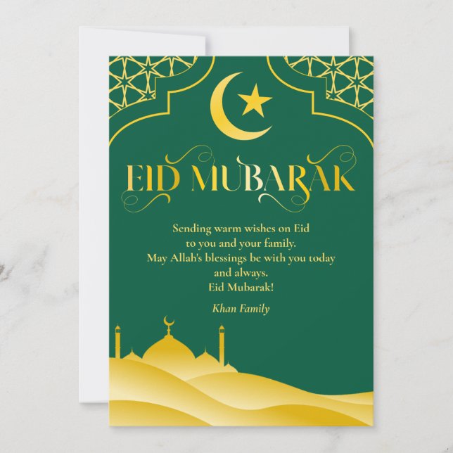 Cartão De Festividades Eid Mubarak Nome Personalizado Elegante Moderno Ve (Frente)