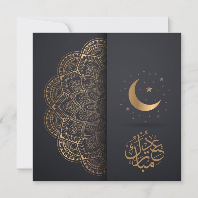 Cartão De Festividades Eid Mubarak Ouro Mandala Crescent Stars (Frente)