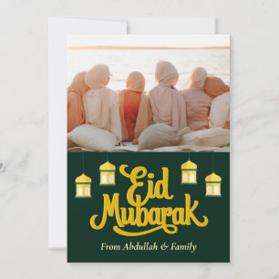 Cartão De Festividades Eid Mubarak Ramadan Elegante Foto Verde Dourada