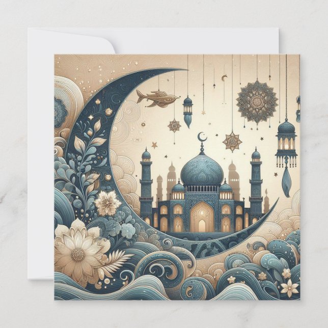 Cartão De Festividades Eid Mubarak Ramadan Texto Personalizável de Saudaç (Frente)