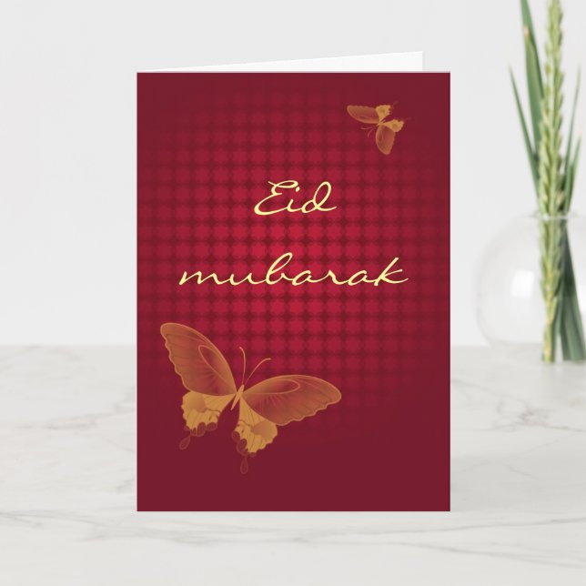 Cartão De Festividades Eid mubarak - red butterly greeting card (Frente)
