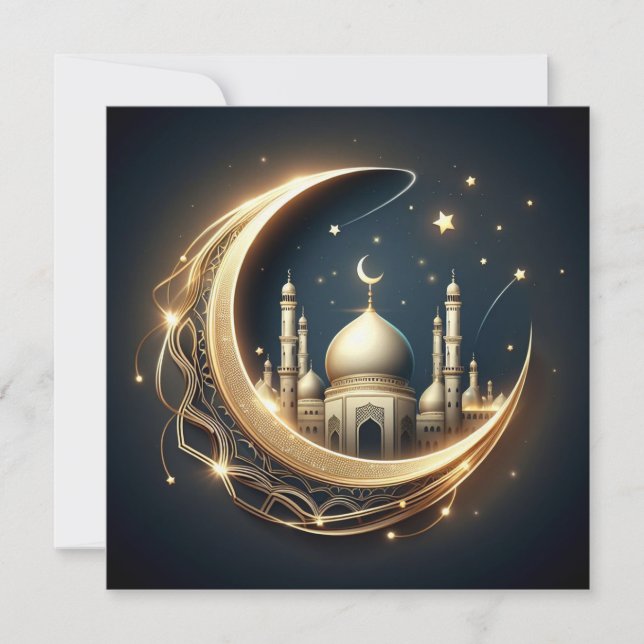 Cartão De Festividades Eid Mubarak Saudação do Ramadan Texto Personalizáv (Frente)