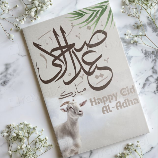 Cartão De Festividades Eid ul-Adha Mubarak 1446H Cabra e Islã Árabe  (Criador carregado)