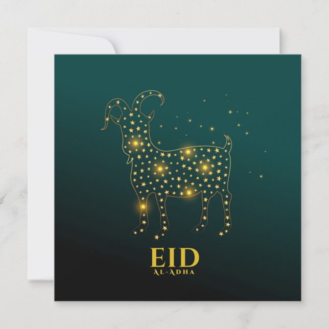 Cartão De Festividades Eid Ul Adha Mubarak Goat Dourado Azul (Frente)