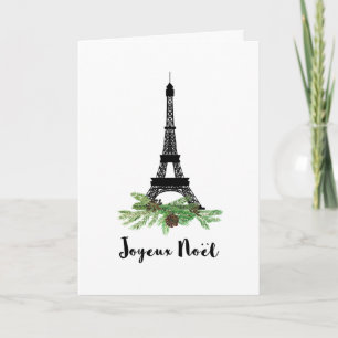 Cartão De Festividades Eiffel Tower and Pine Modern Joyeux Noel