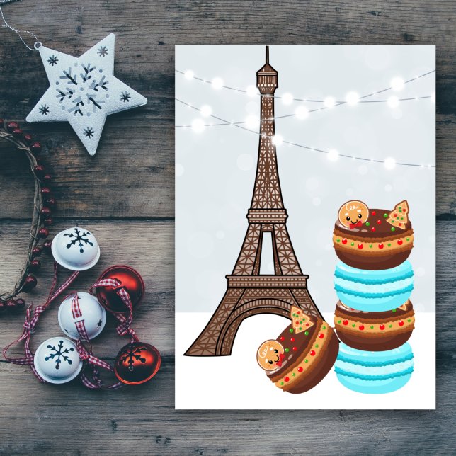 Cartão De Festividades Eiffel Tower and Winter Macaroons Christmas (Criador carregado)
