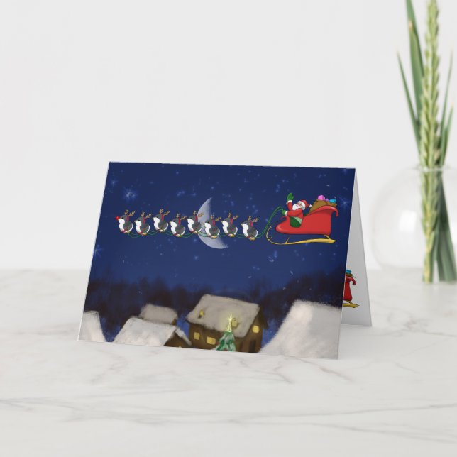 Cartão De Festividades Eight Tiny Penguins Greeting Card (Frente)