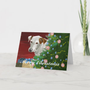 Cartão De Festividades Elderly Jack Russell with Christmas Tree