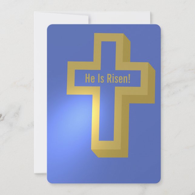Cartão De Festividades Ele é Risen Dourado Lit Christian Cross Blue Pásco (Frente)